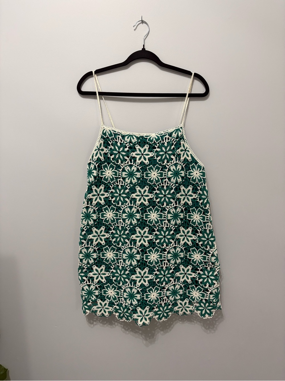 Zara Green Floral Crochet Camisole with Cream Trim
